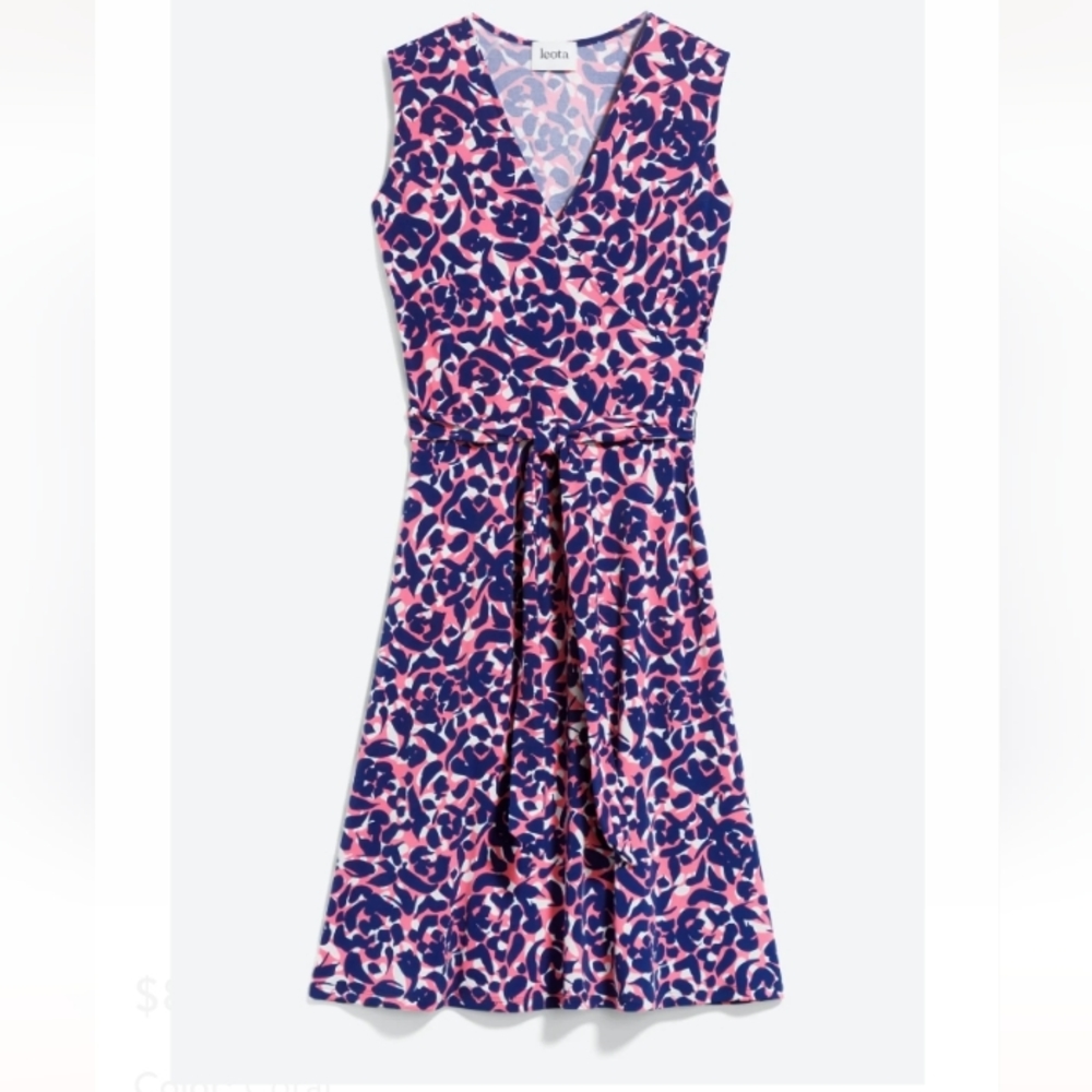 Pink/navy print Leota wrap dress
